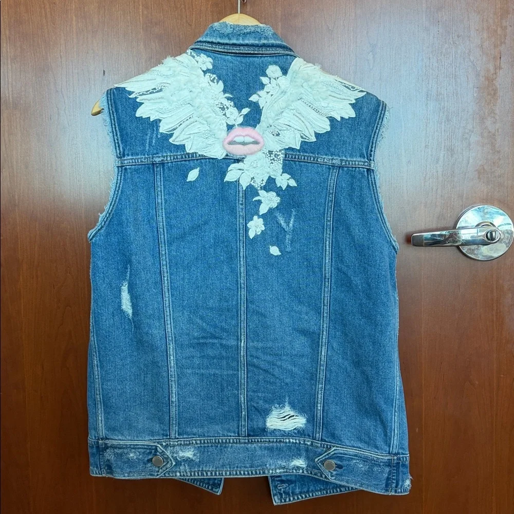 Miss Sixty Denim Vest with White Lace Detail - Picture 2 of 3